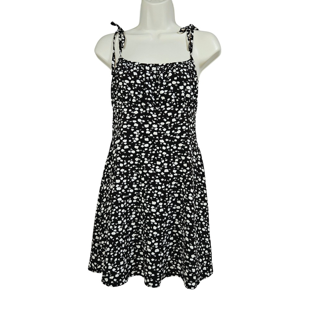 Summer Black Ditsy Floral Tie Strap Mini Sun Dress S/4 Cottagecore Boho Girly